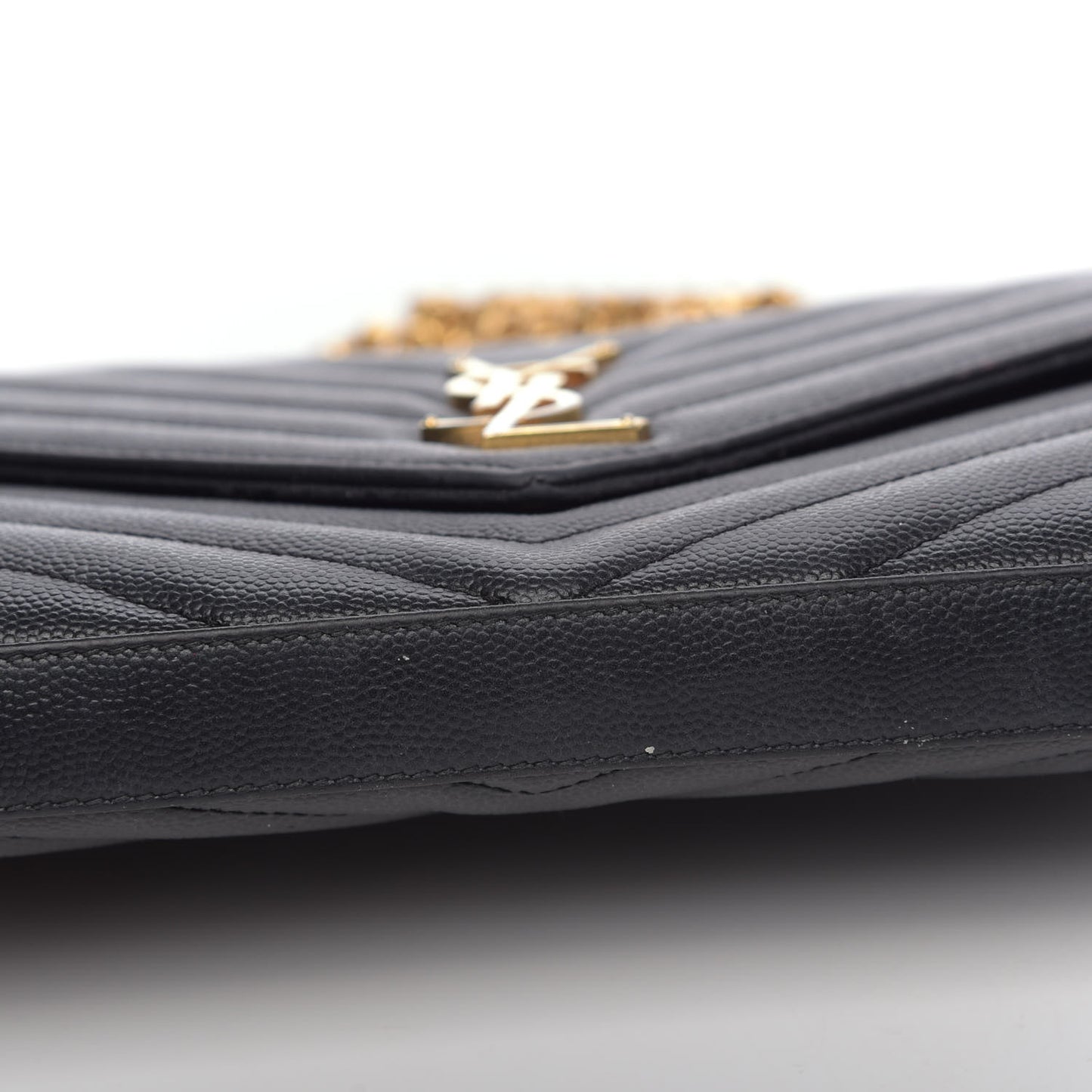 Grain De Poudre Matelasse Chevron Monogram Chain Wallet Black