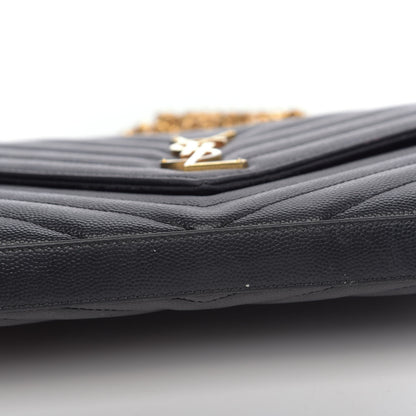 Saint Laurent Grain De Poudre Matelasse Chevron Monogram Chain Wallet Black 10 of 15