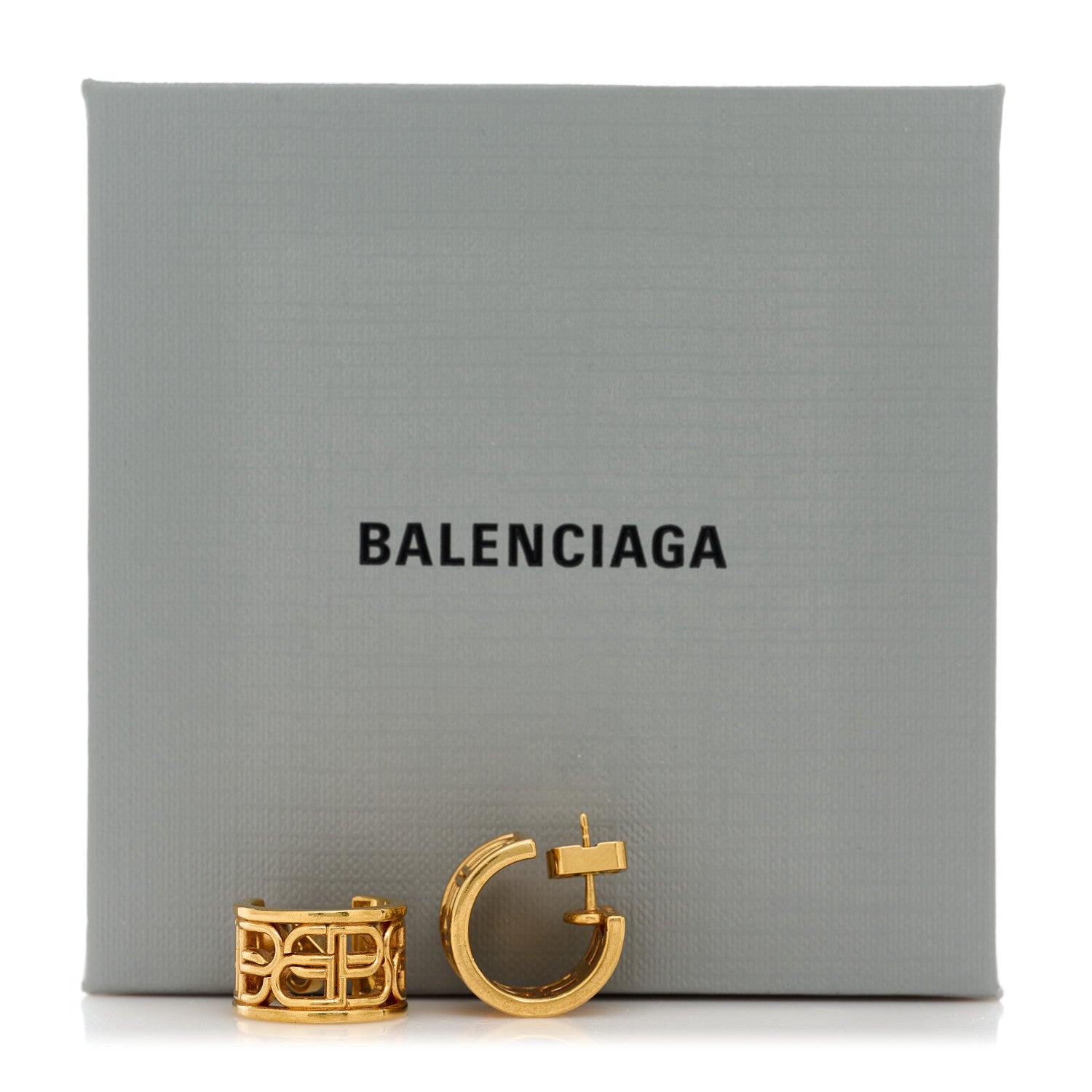 Balenciaga Metal BB Logo Hoop Earrings Gold 3 of 5