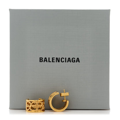 Balenciaga Metal BB Logo Hoop Earrings Gold 3 of 5