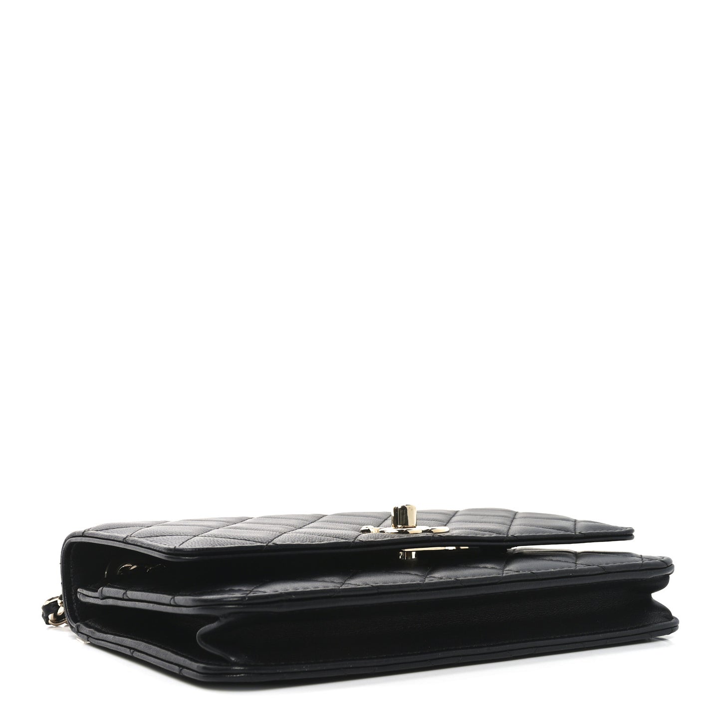 Lambskin Quilted Trendy CC Wallet On Chain WOC Black