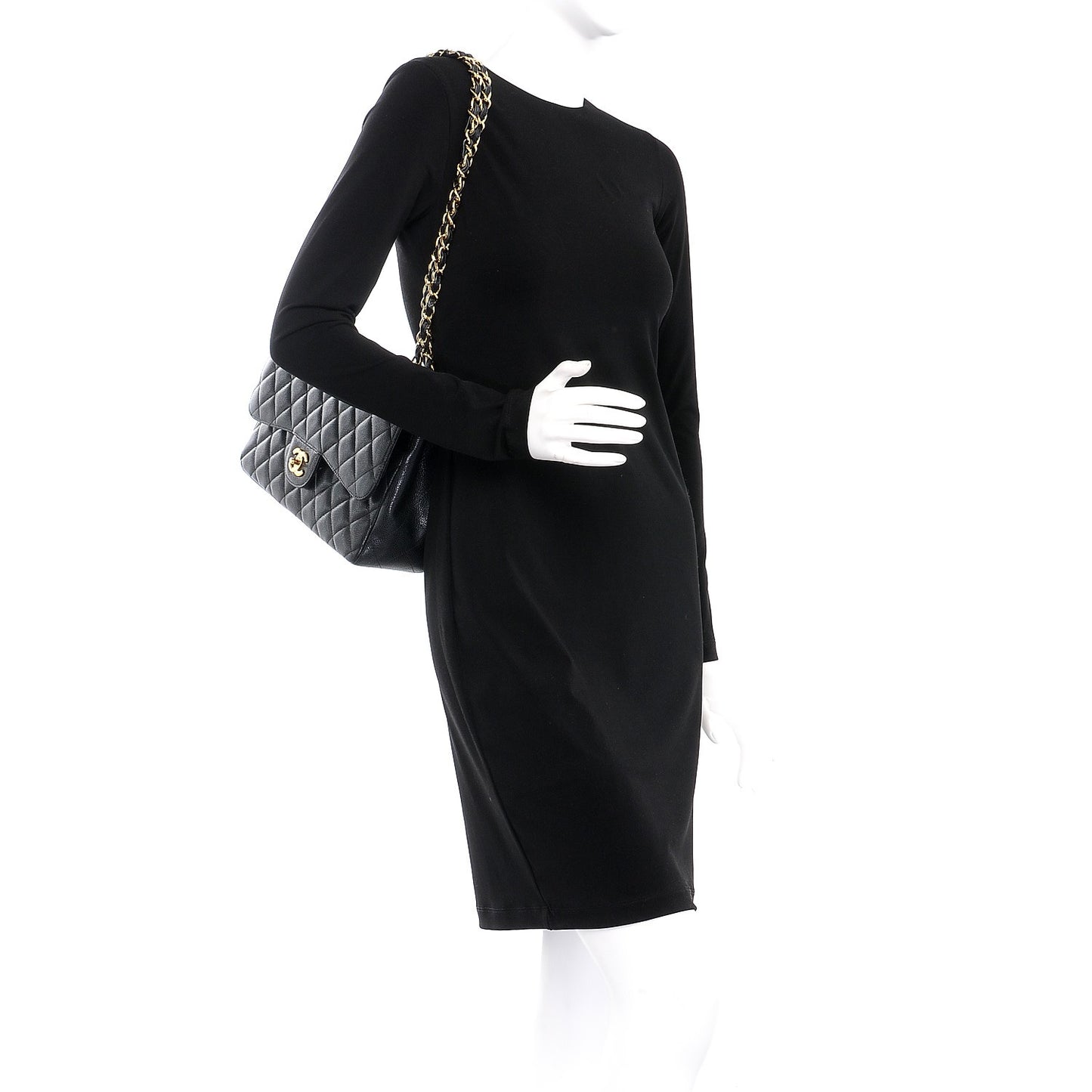 Caviar Quilted Jumbo Double Flap Black