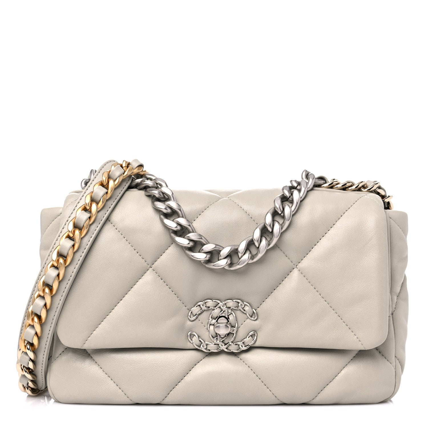 Chanel Lambskin Quilted Medium Chanel 19 Flap Light Grey 1 of 10