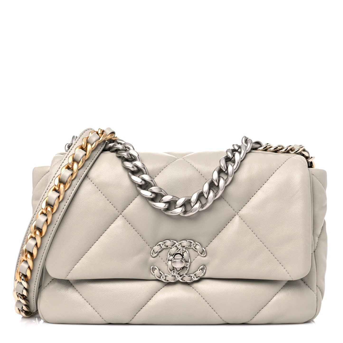 Lambskin Quilted Medium Chanel 19 Flap Light Grey