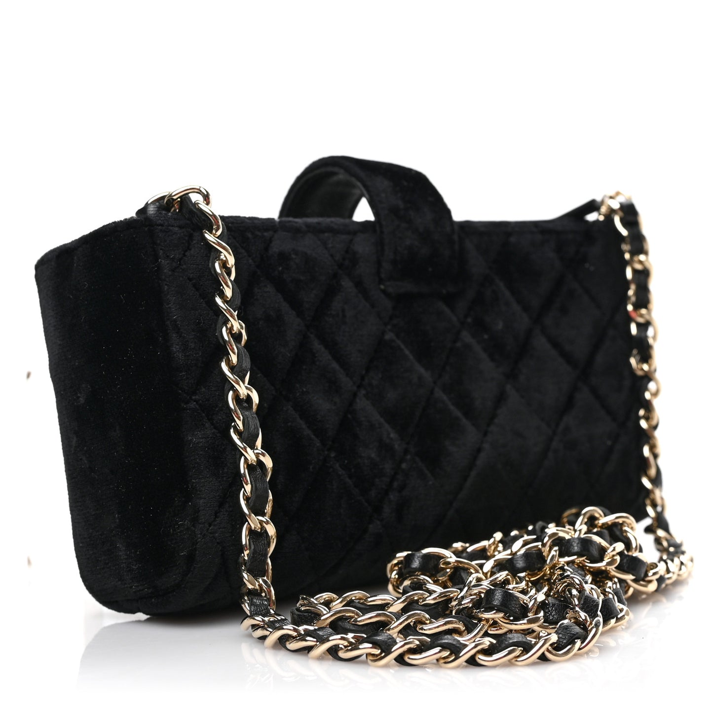 Velvet Quilted Small Clutch With Chain Black