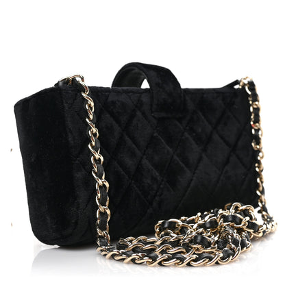 Chanel Velvet Quilted Small Clutch With Chain Black 4 of 11