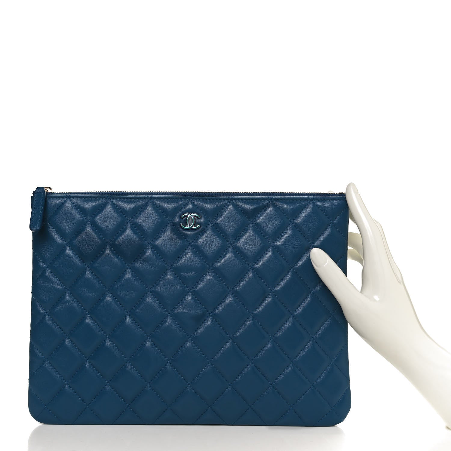 Chanel Lambskin Quilted Medium CC Cosmetic Case Blue Pink 2 of 10