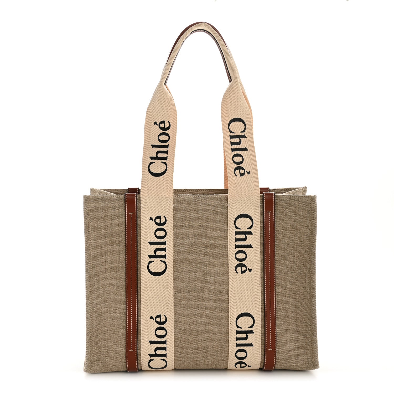 Chloe Linen Calfskin Medium Woody Ribbon Tote White Brown 1 of 11
