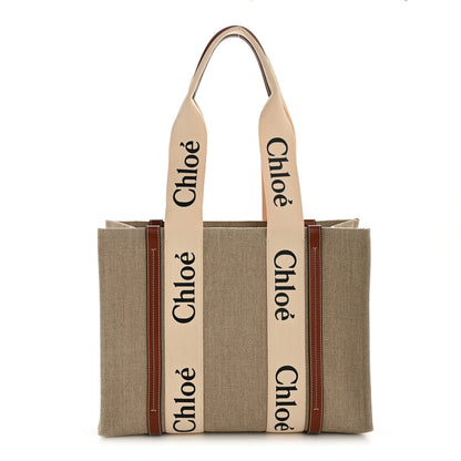 Chloe Linen Calfskin Medium Woody Ribbon Tote White Brown 1 of 11