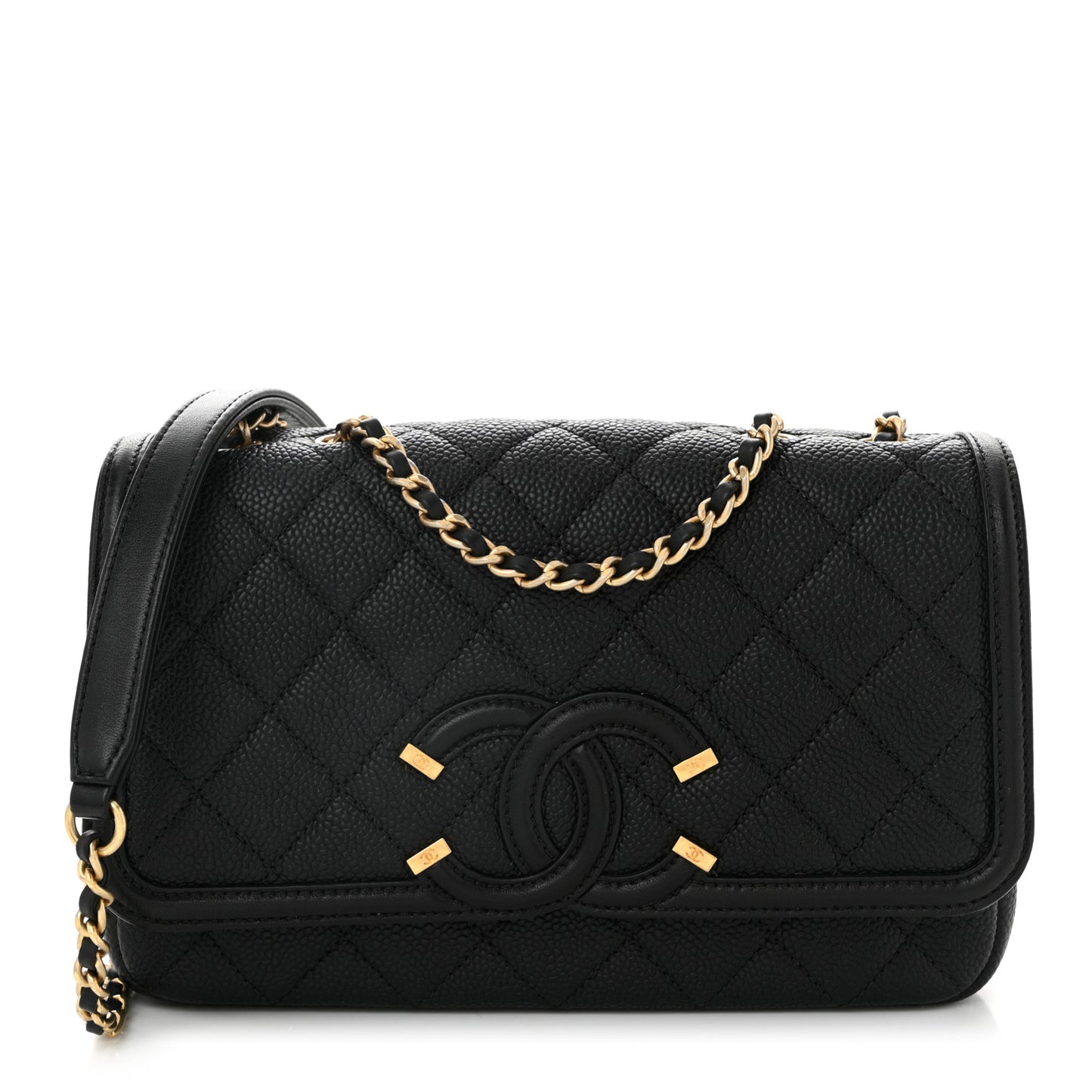 Caviar Quilted Small CC Filigree Flap Black