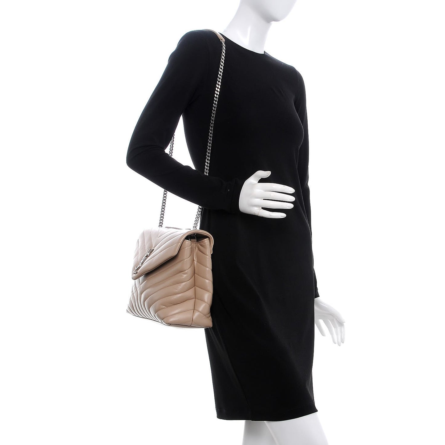 Calfskin Y Quilted Monogram Medium Loulou Chain Satchel Dark Beige