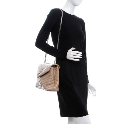 Saint Laurent Calfskin Y Quilted Monogram Medium Loulou Chain Satchel Dark Beige 2 of 9