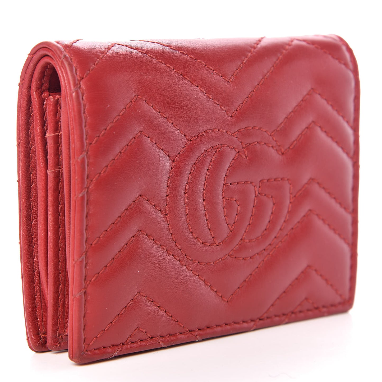 Calfskin Matelasse GG Marmont Card Case Hibiscus Red