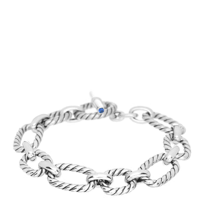 David Yurman Sterling Silver Blue Sapphire 9.5mm Cushion Link Bracelet 1 of 3