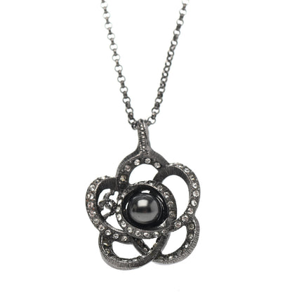 Chanel Crystal Pearl Camellia Necklace Ruthenium 3 of 4