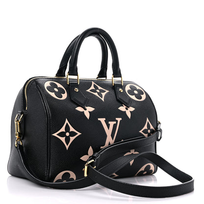 Louis Vuitton Empreinte Monogram Giant Speedy Bandouliere 25 Black Beige 3 of 10