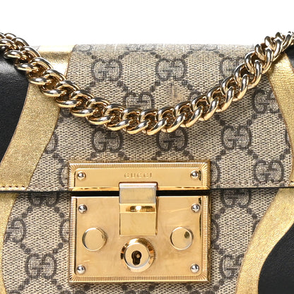 Gucci Calfskin GG Supreme Monogram Small Padlock Shoulder Bag Black Gold 8 of 10