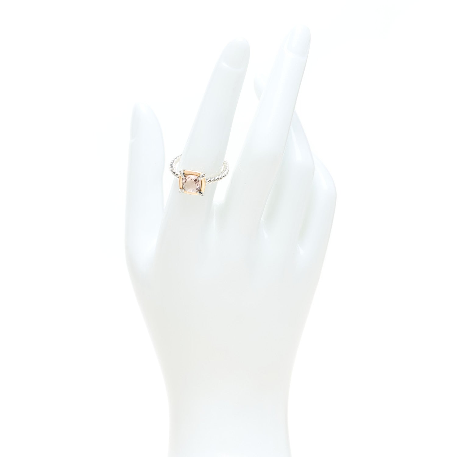 David Yurman Sterling Silver 18K Rose Gold Diamond Morganite Chatelaine Bezel Ring 54 7 2 of 5