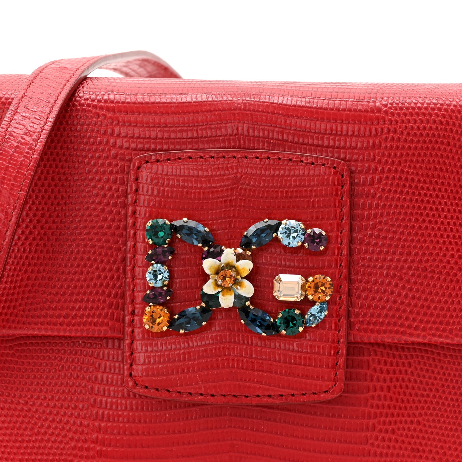 Dolce & Gabbana Lizard Embossed Crystal Embellished DG Millennials