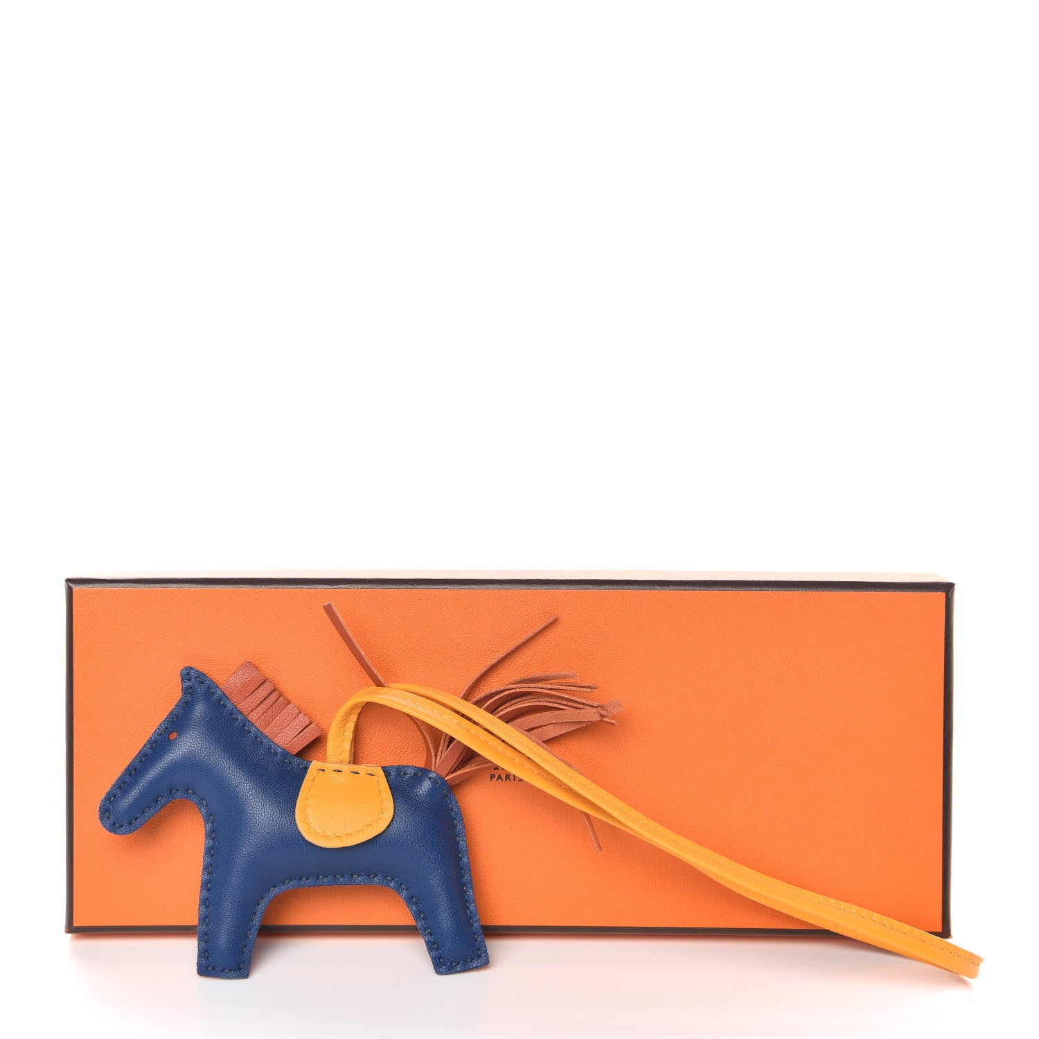 Hermes Milo Lambskin Grigri Rodeo Horse Bag Charm PM Bleu de Malte Cornaline Jaune D'Or 4 of 4