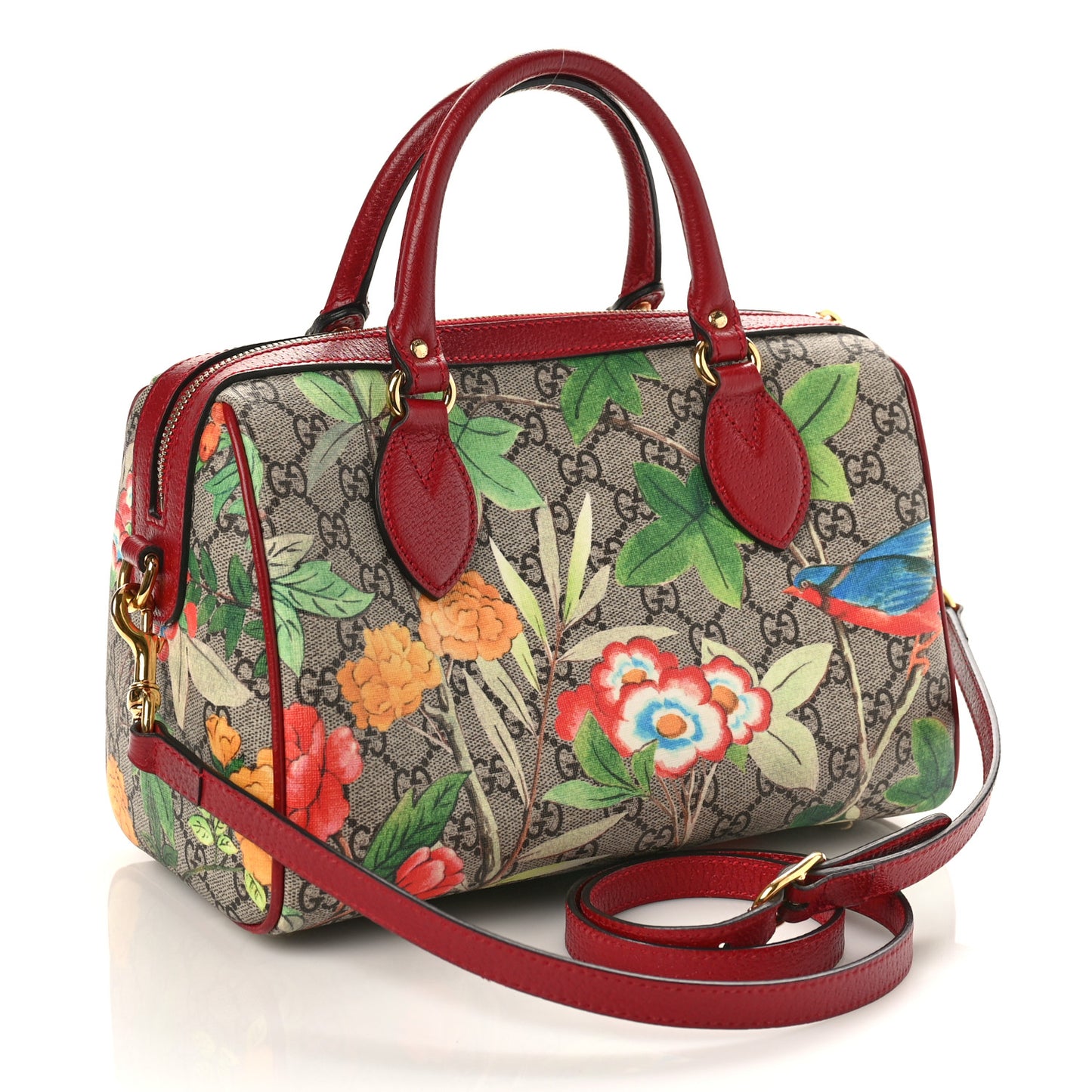 GG Supreme Monogram Tian Small Boston Beige Multicolor Red