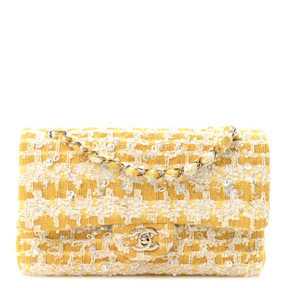 Chanel Tweed Beaded Medium Double Flap  Yellow White 1 of 11