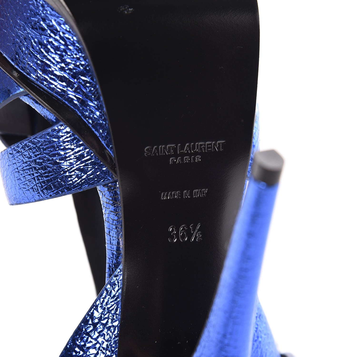 Saint Laurent Metallic Calfskin Tribute 105 Platform Sandals 36.5 Blue 7 of 10
