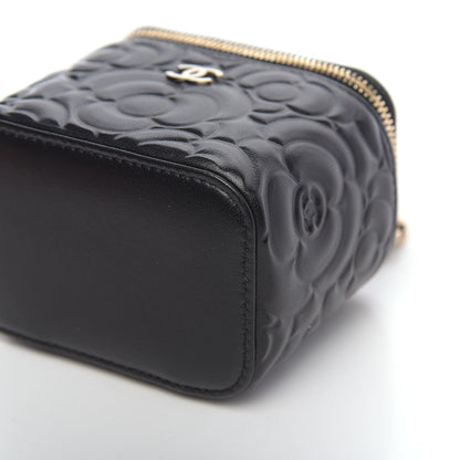 Chanel Lambskin Camellia Embossed Mini Vanity Case With Chain Black 9 of 10
