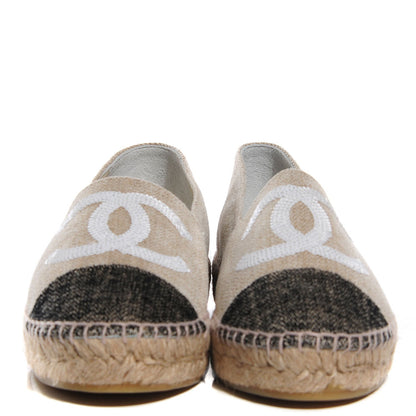 Chanel Linen Sequin CC Espadrilles 37 Beige Black 2 of 7