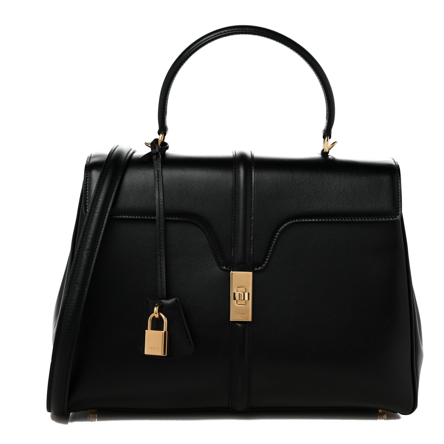 Satinated Calfskin Medium 16 Top Handle Bag Black