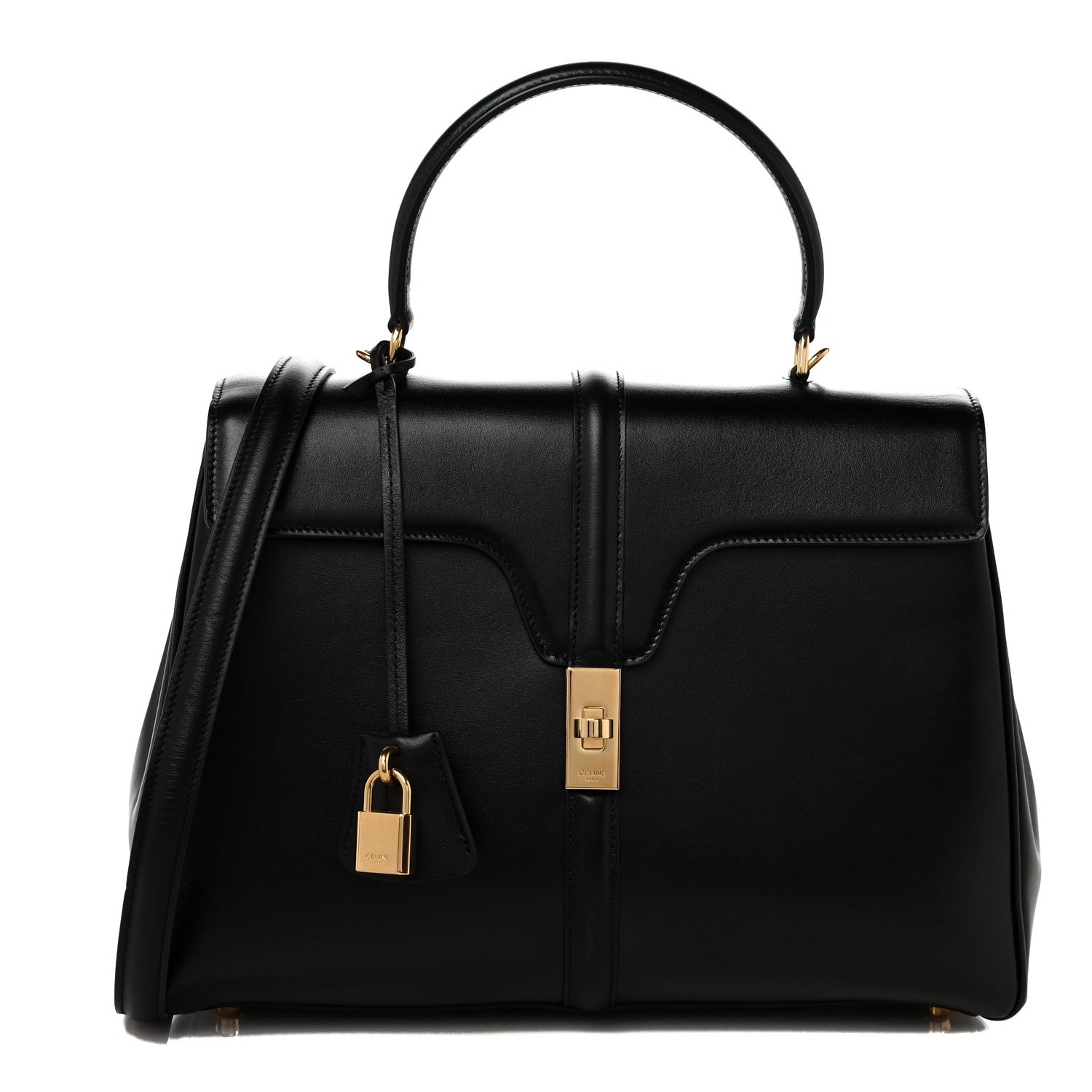 Celine Satinated Calfskin Medium 16 Top Handle Bag Black 1 of 12
