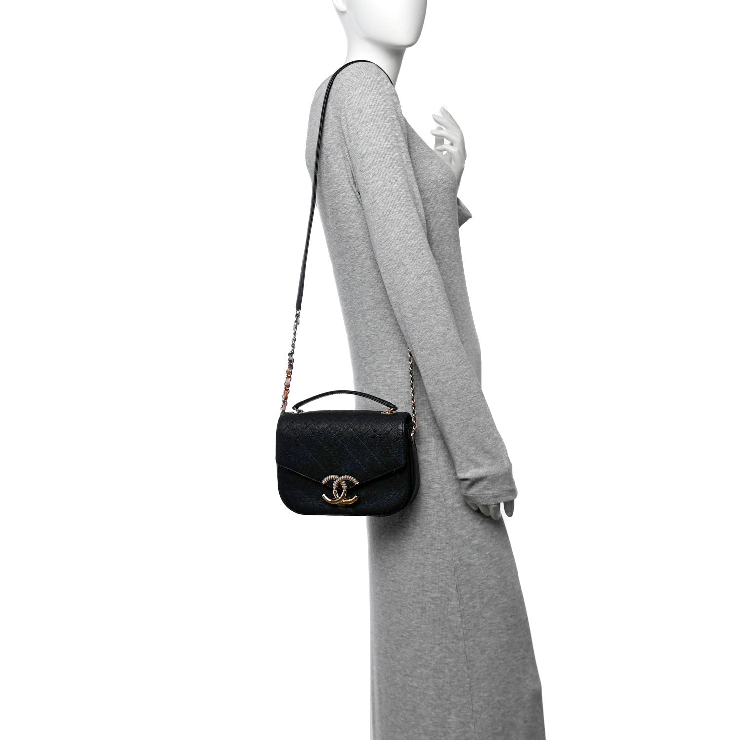 Chanel Grained Calfskin Quilted Small Cuba Top Handle Flap Black 2 of 10