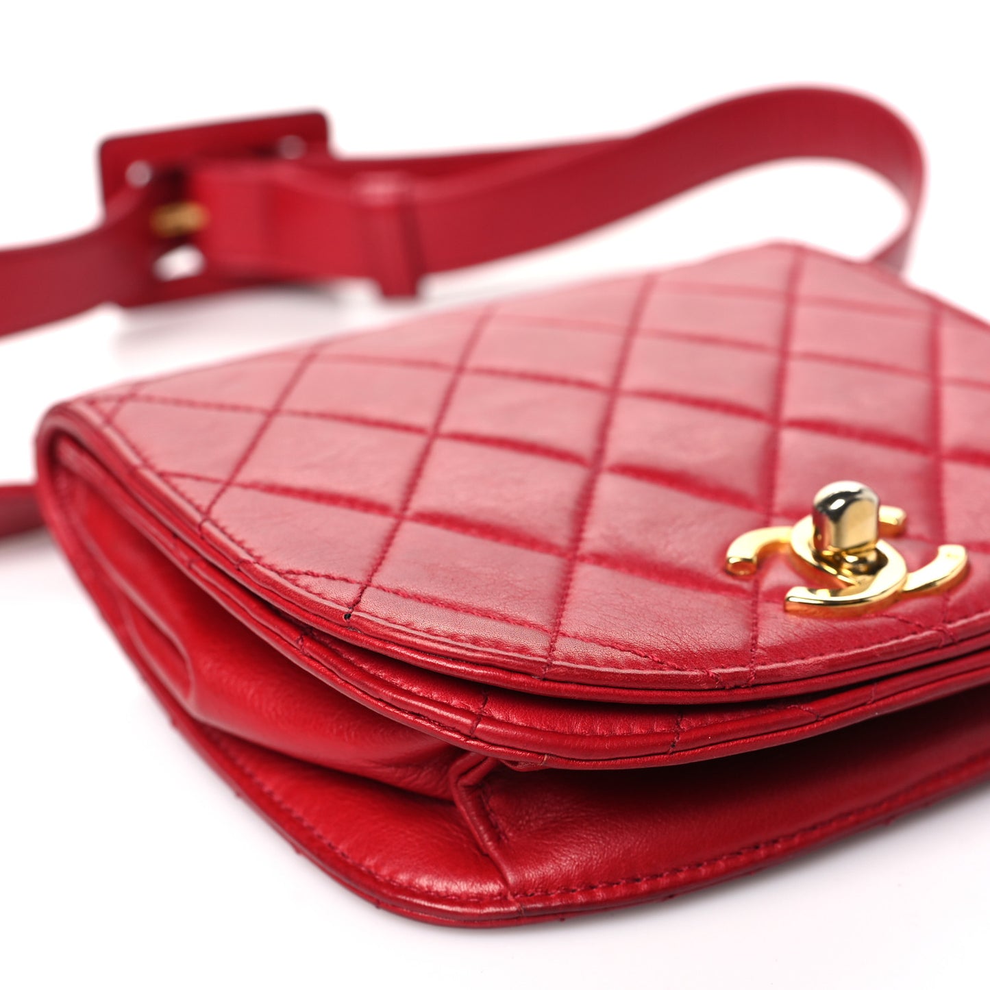 Lambskin Quilted Flap Waist Belt Bag 75 30 Red