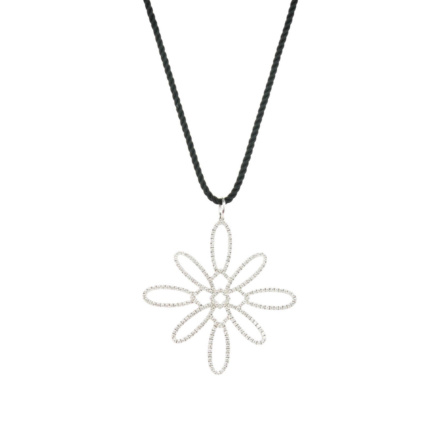 18K White Gold Diamond Large Metro Flower Pendant Necklace