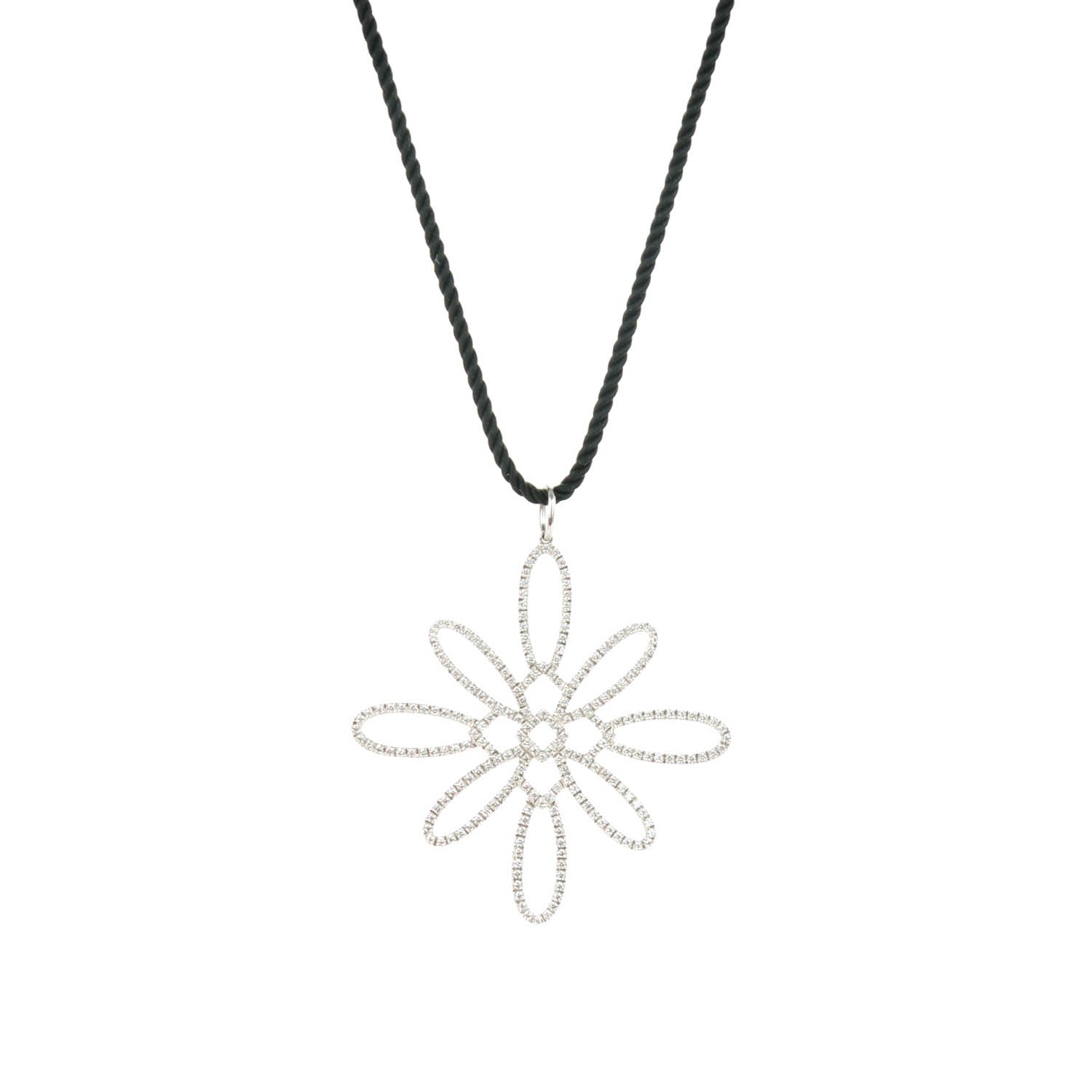 Tiffany 18K White Gold Diamond Large Metro Flower Pendant Necklace 1 of 3