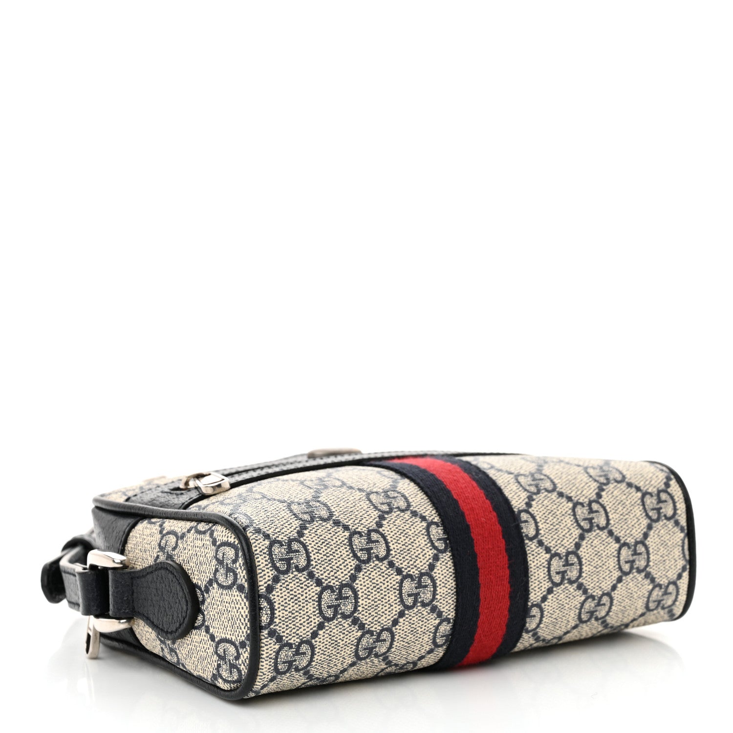 Gucci GG Supreme Monogram Textured Dollar Calfskin Web Mini Ophidia Shoulder Bag Beige Blue 4 of 12