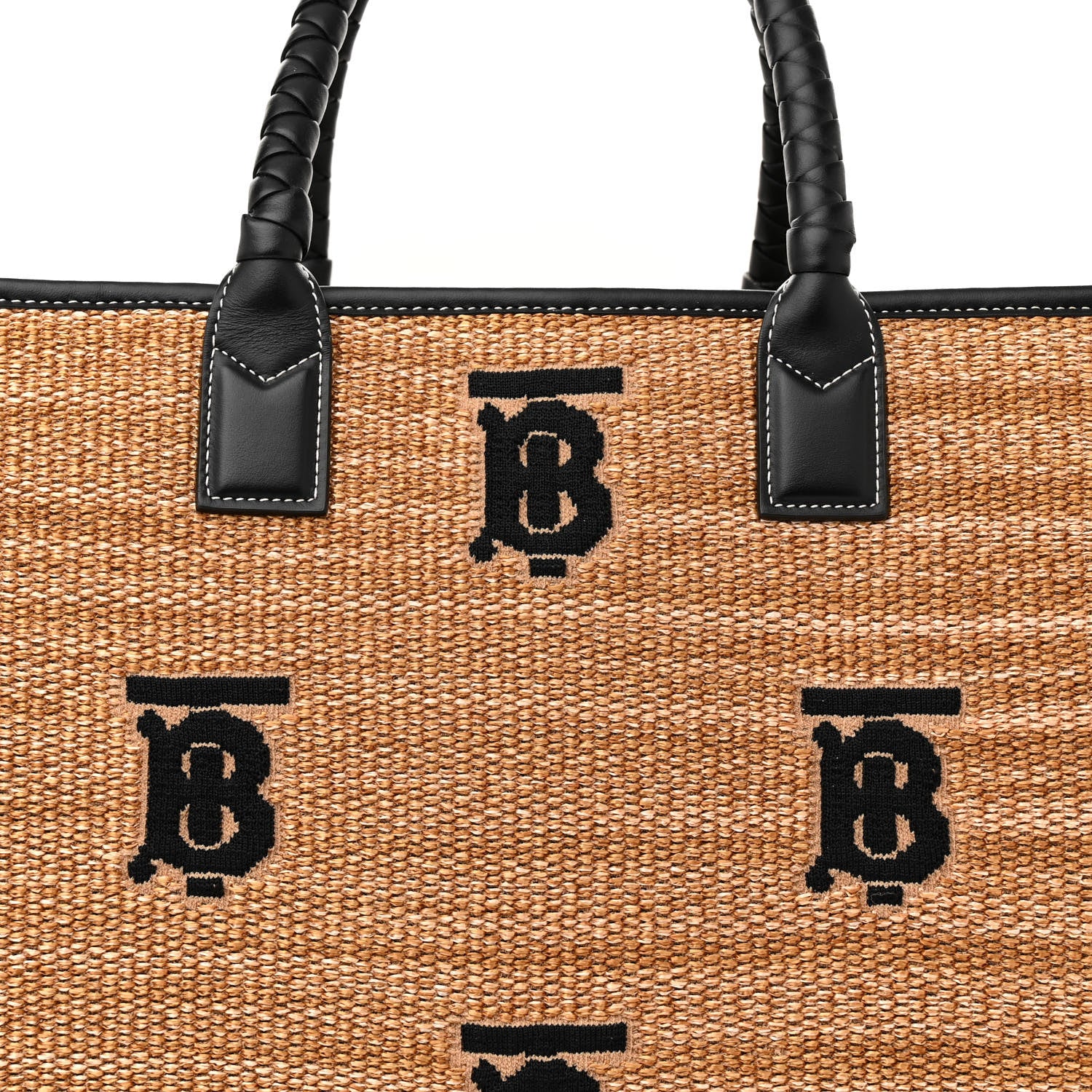 Burberry Raffia Calfskin Medium Freya Tote Natural Black 8 of 12