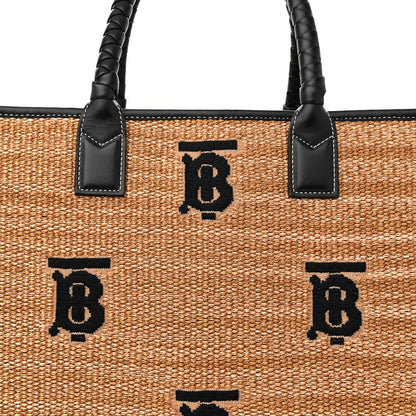 Burberry Raffia Calfskin Medium Freya Tote Natural Black 8 of 12