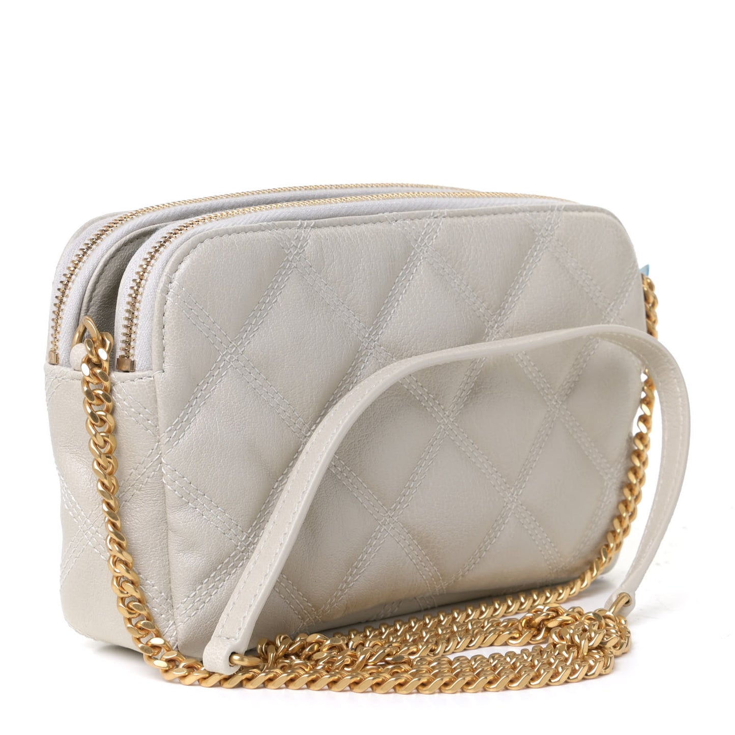 Grained Lambskin Quilted Mini Becky Double Zip Bag Vintage White