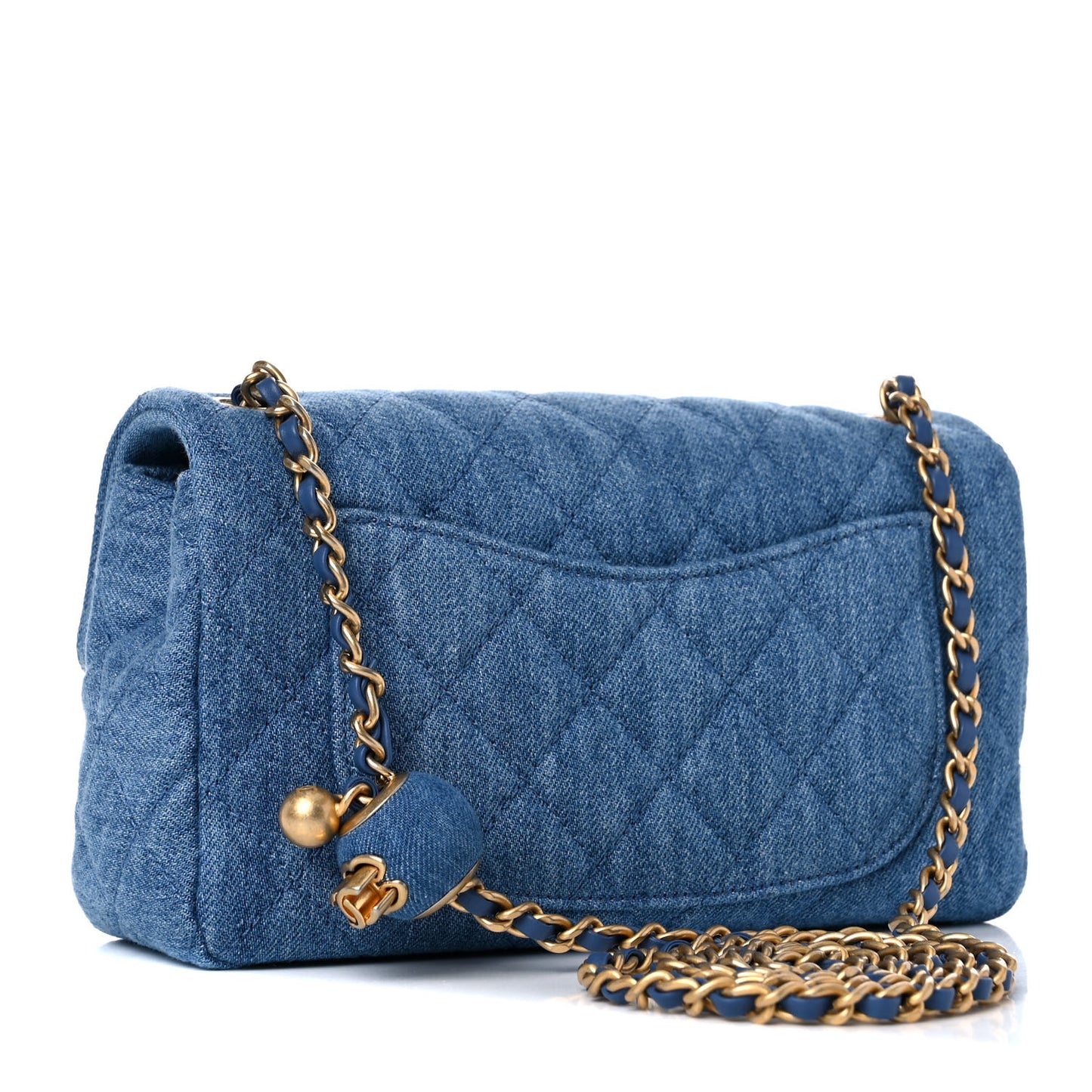 Denim Quilted Mini Pearl Crush Rectangular Flap Blue