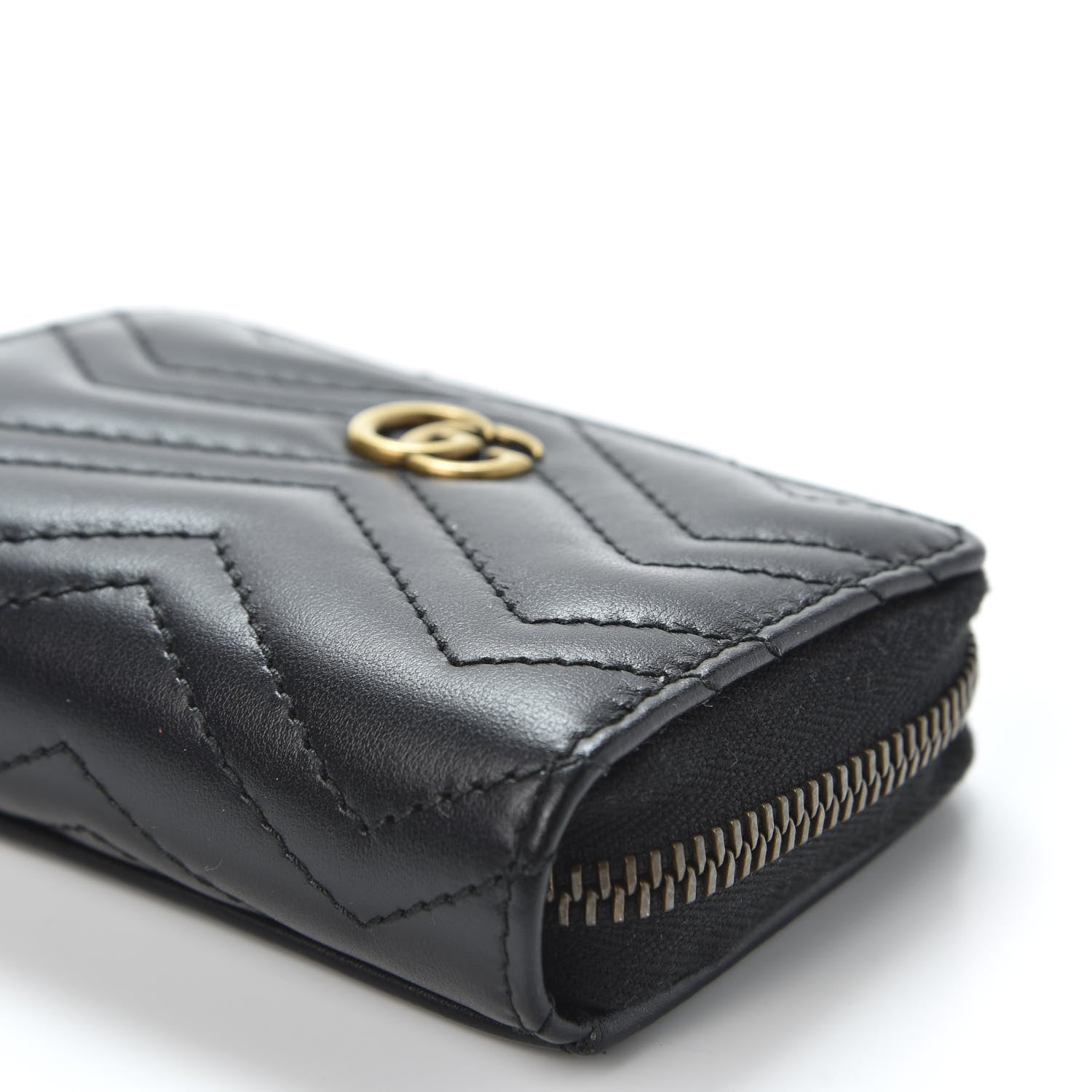 Gucci Calfskin Matelasse GG Marmont Zip Around Card Case Black 6 of 8