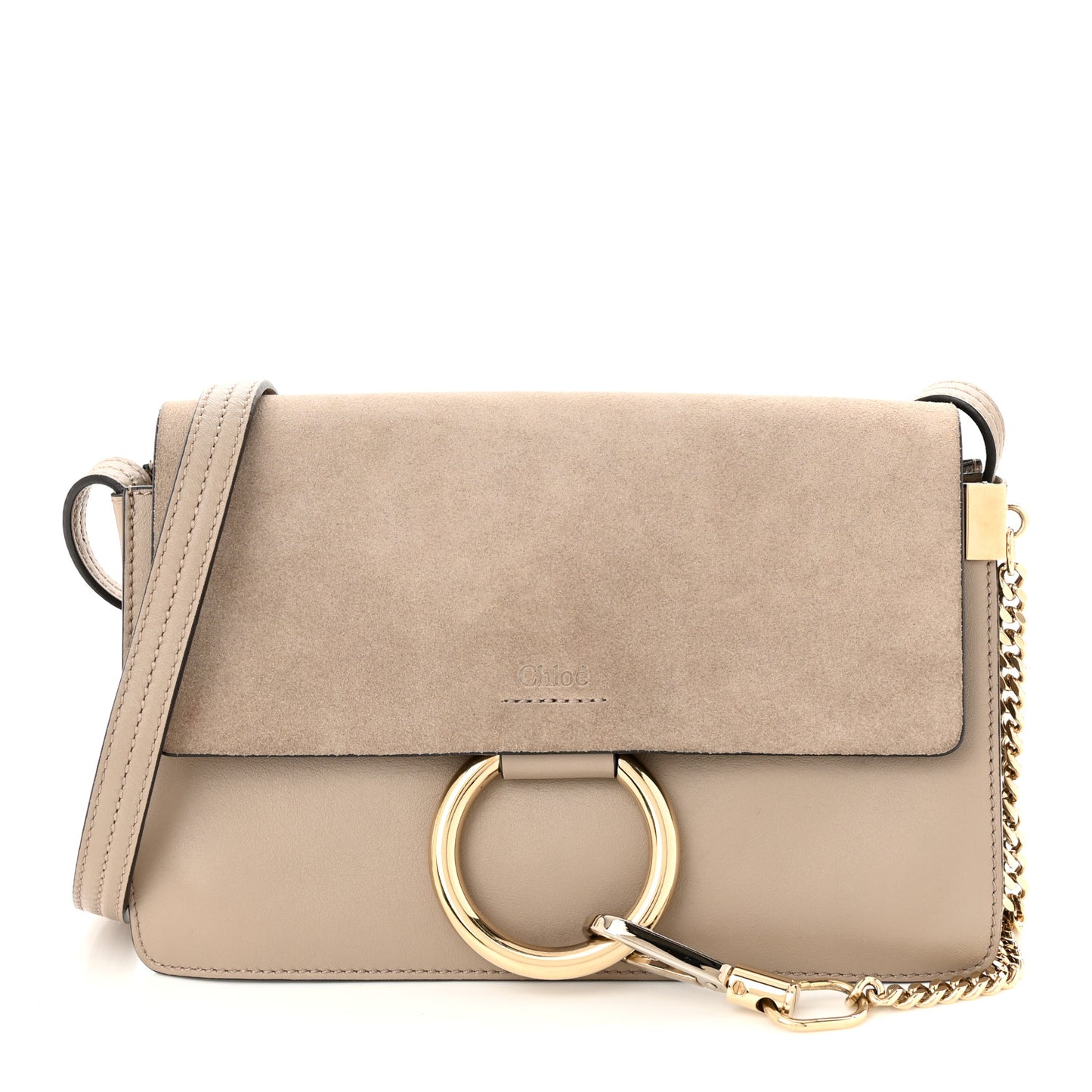 Suede Calfskin Small Faye Shoulder Bag Motty Grey