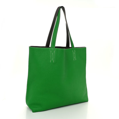 Hermes Taurillon Clemence Double Sens 36 Reversible Tote Vert De Gris Bamboo 5 of 15