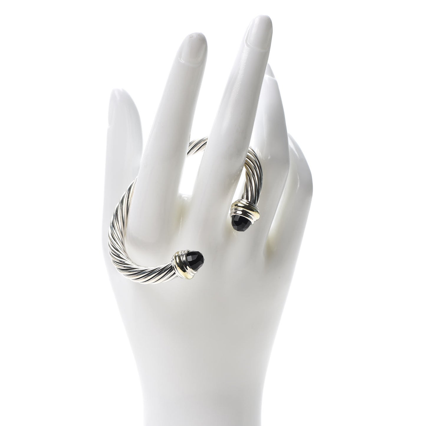Sterling Silver 14K Yellow Gold Black Onyx 7mm Cable Classics Bracelet