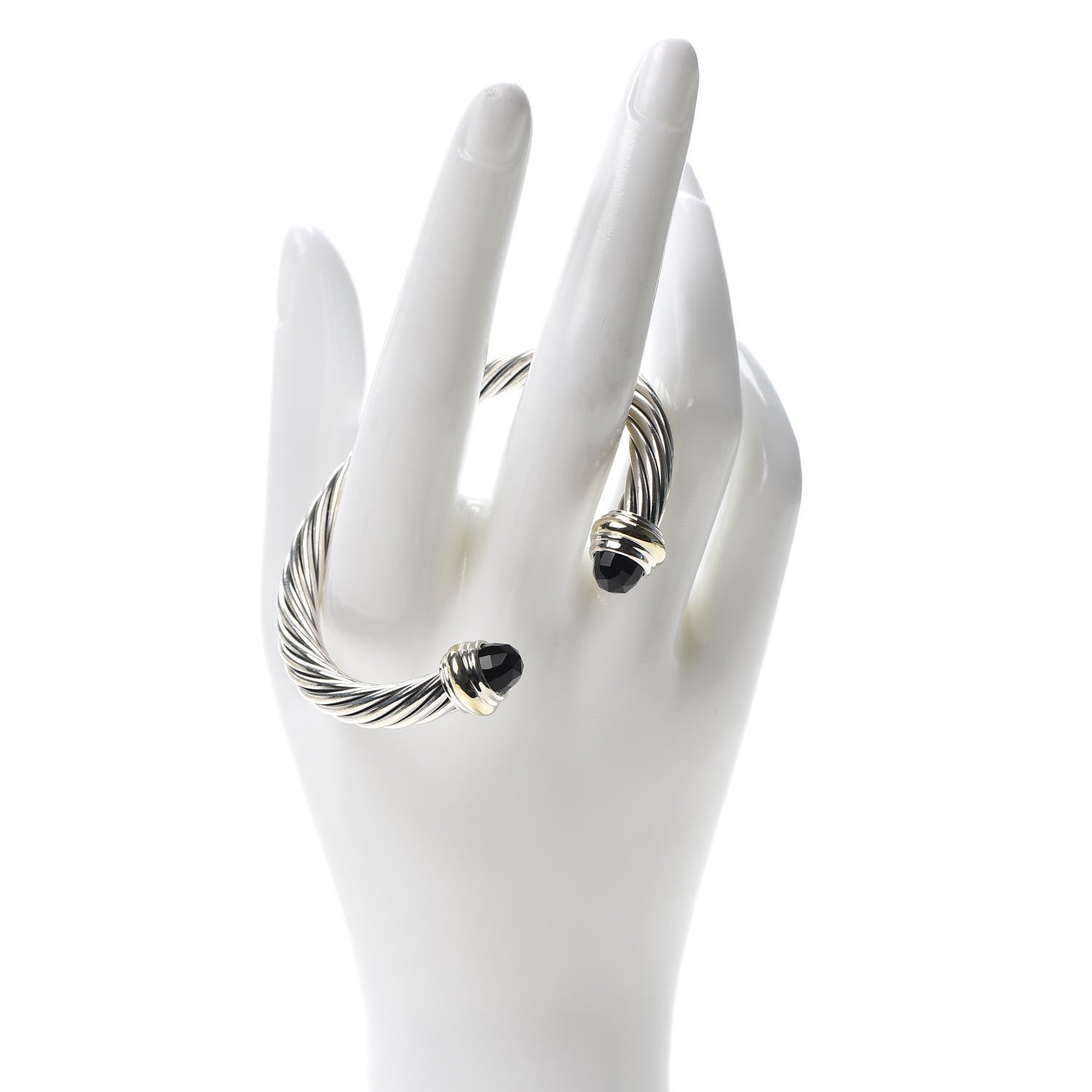 David Yurman Sterling Silver 14K Yellow Gold Black Onyx 7mm Cable Classics Bracelet 2 of 4