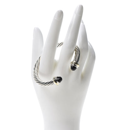 David Yurman Sterling Silver 14K Yellow Gold Black Onyx 7mm Cable Classics Bracelet 2 of 4