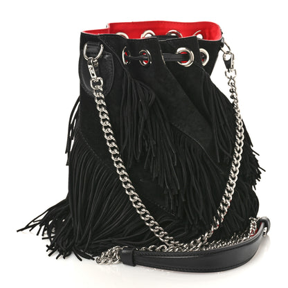 Christian Louboutin Suede Calfskin Fringe Marie Jane Bucket Black 3 of 8
