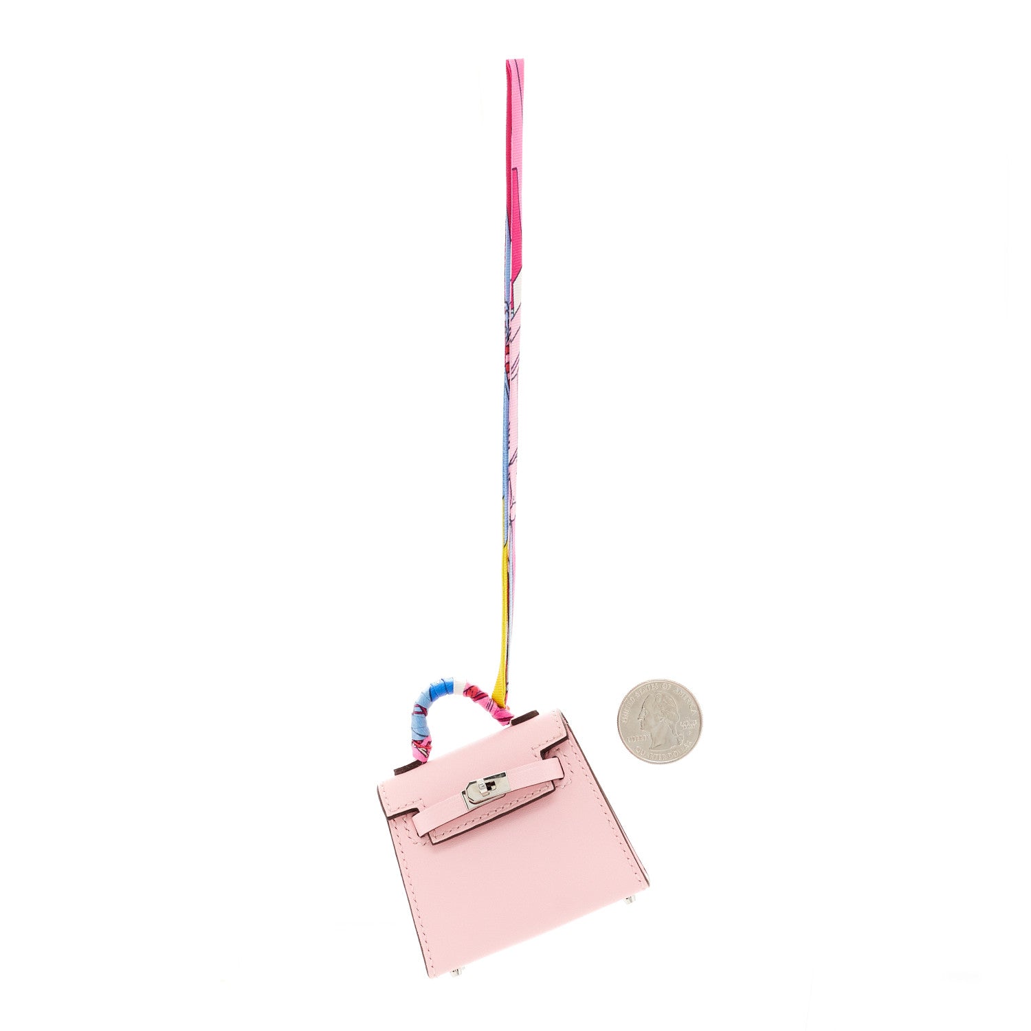 Hermes Tadelakt Mini Kelly Twilly Bag Charm Rose Sakura 3 of 6