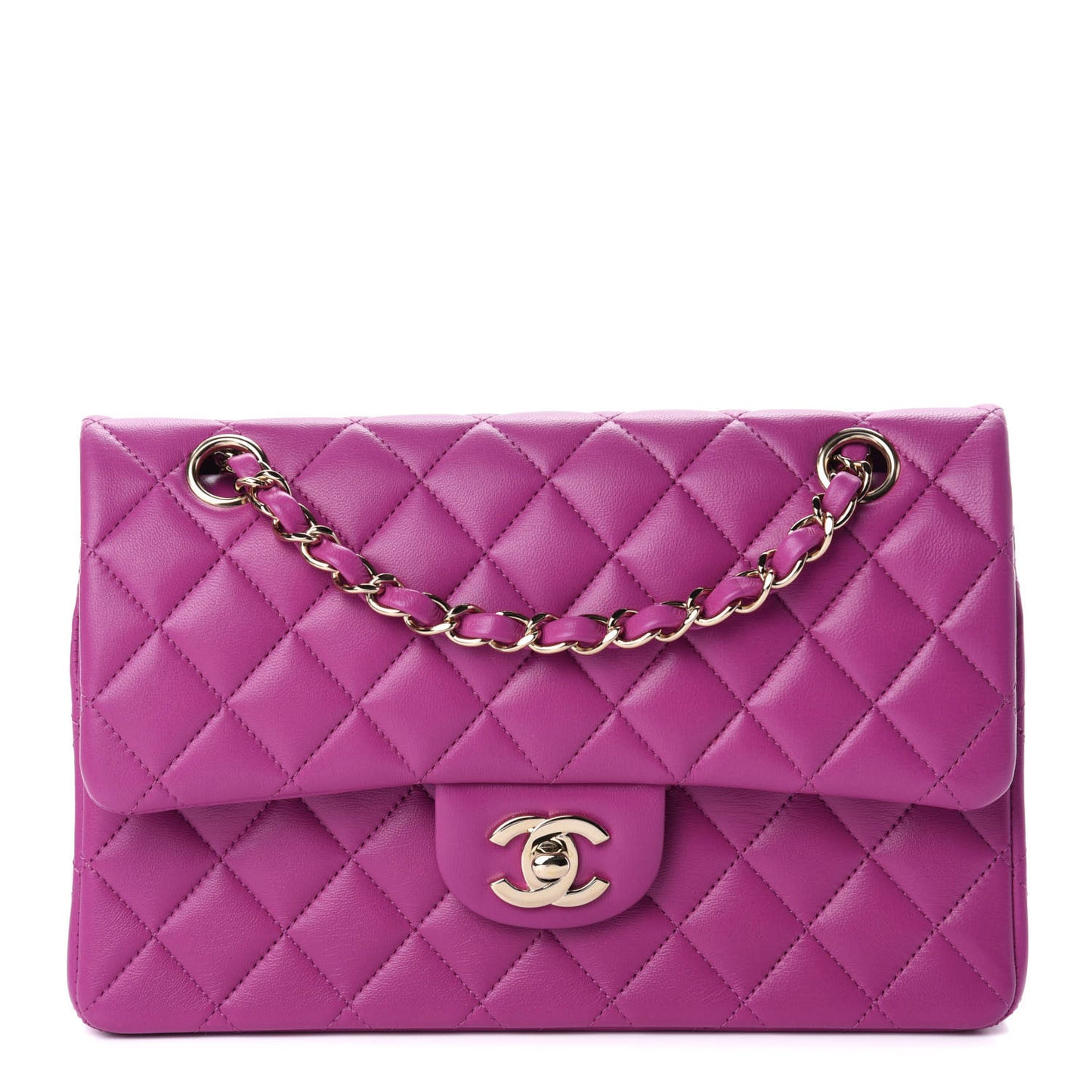 Lambskin Quilted Small Double Flap Purple