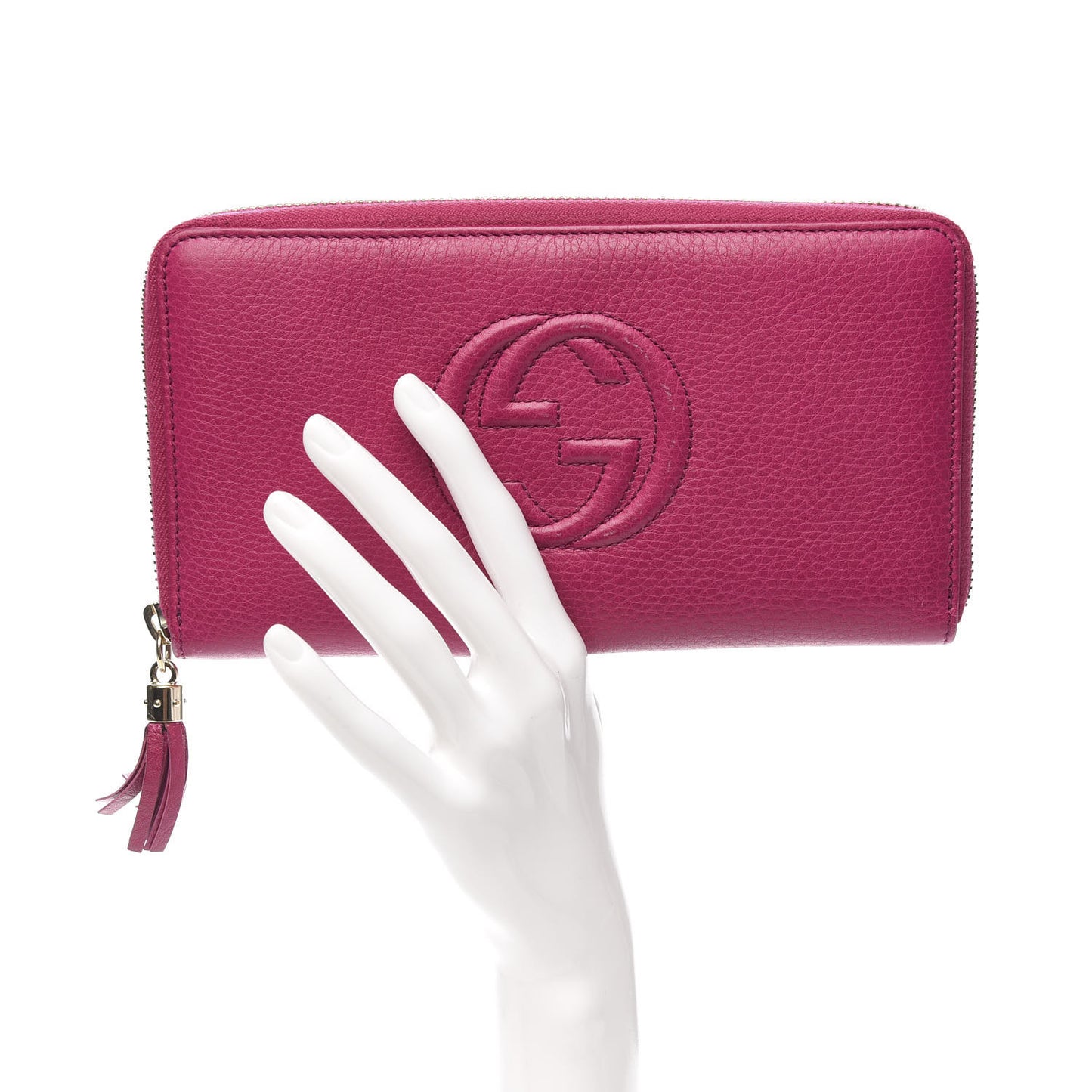Pebbled Calfskin Soho Zip Around Wallet Bright Bougainvillea